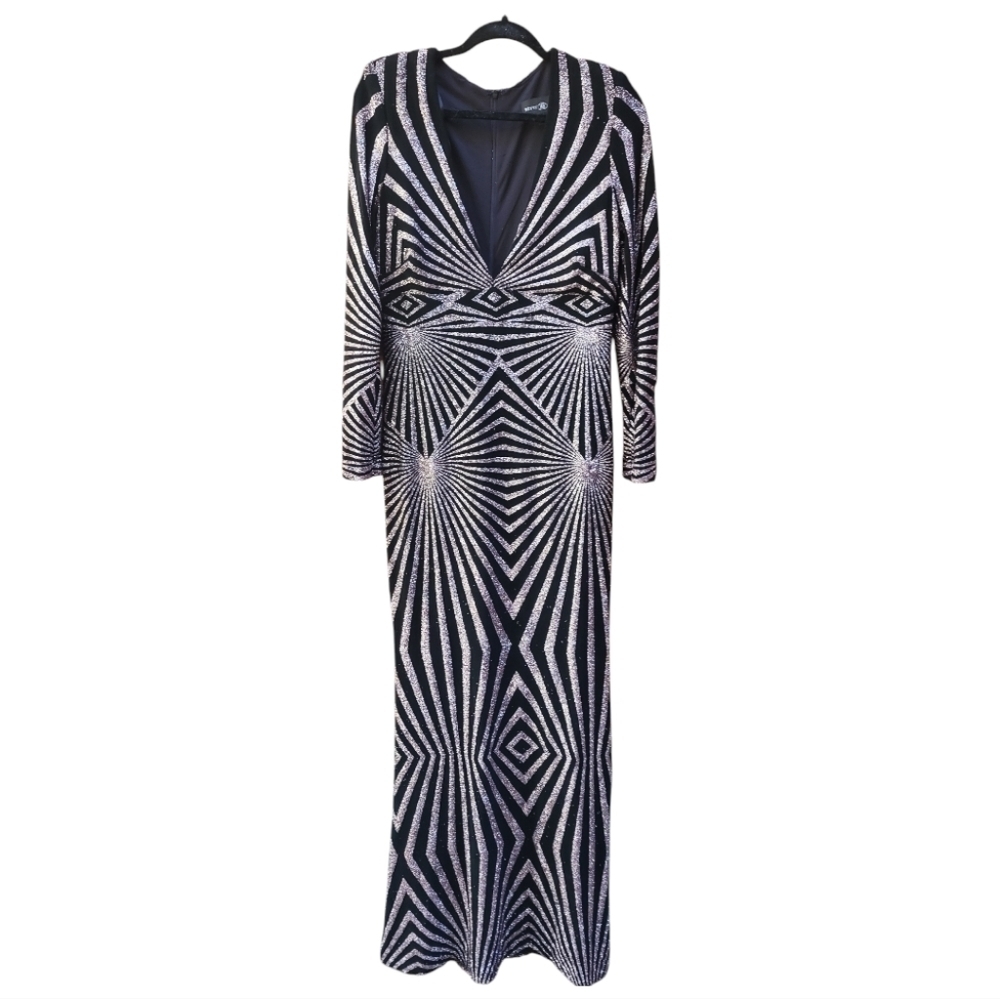 Betsy & Adam Aztec print Gown 14 Stretch super sexy